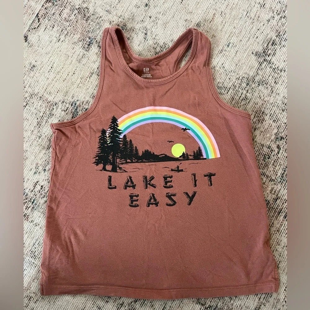GAP Kids girls Brown Tank Top with Rainbow Graphic Lake size medium